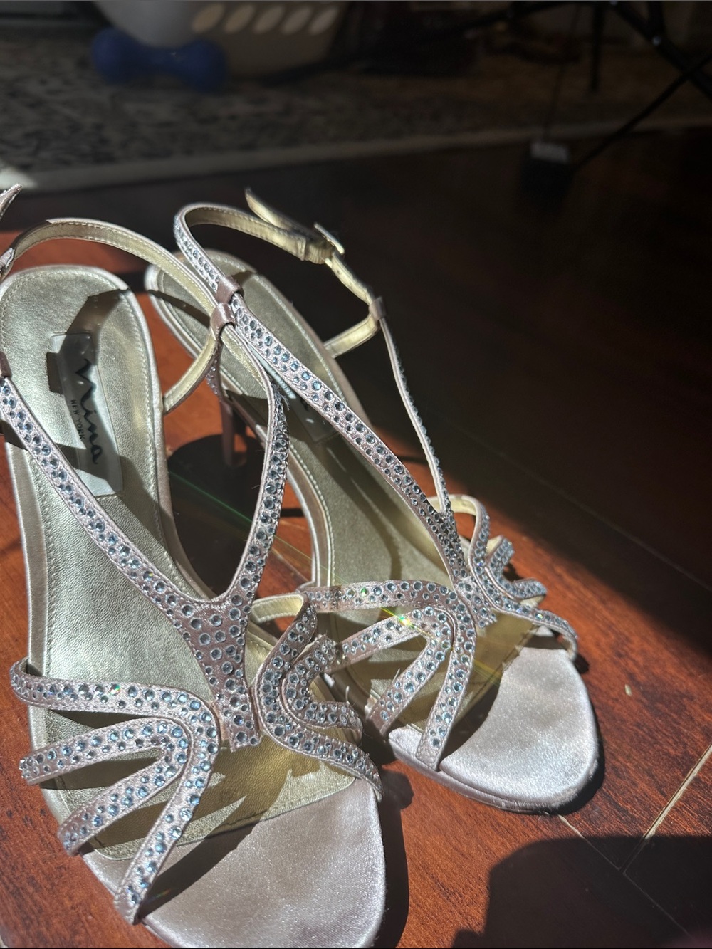 Nina Rose Gold Rhinestone Strappy Heeled Sandals
